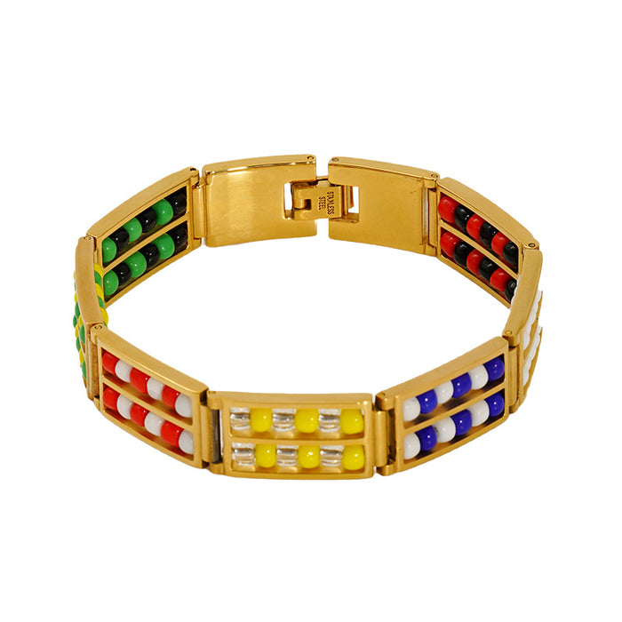 Wholesale Fashionable stainless steel double row bead bracelet, versatile and non fading natural stone bracelet