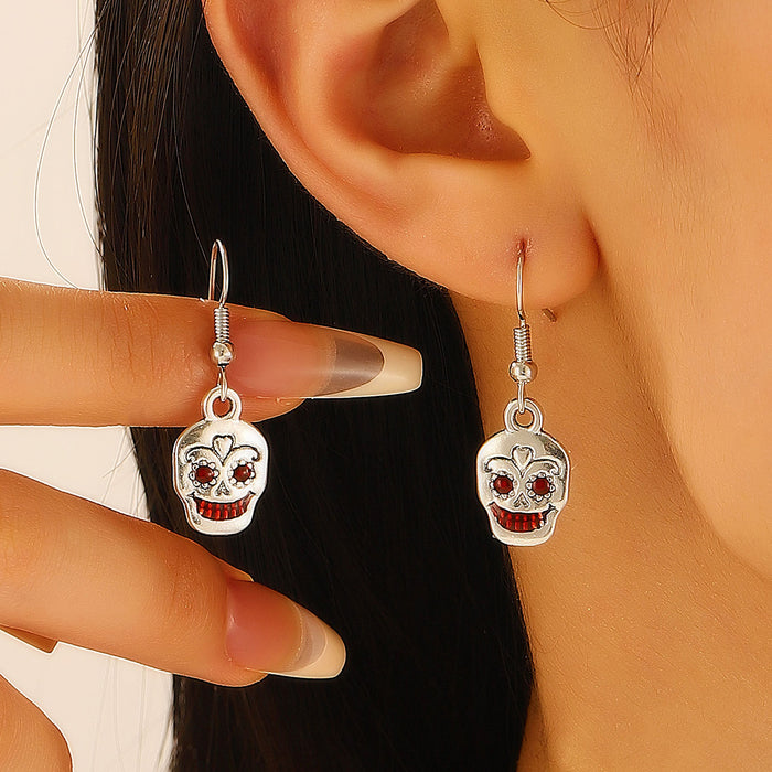 Wholesale Retro Exaggerated Earrings  Gothic Horror Skull Heart Alloy Earrings