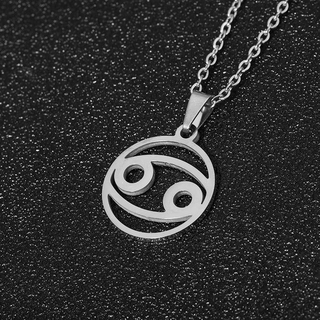 Wholesale Titanium Steel Simple Hollow Pendant 12 Constellation Necklace JDC-NE-Xinx008