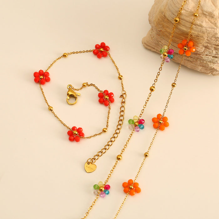 Wholesale Fashionable stainless steel flower ankle chain, colorful temperament, colorful foot accessories, color preservation wholesale