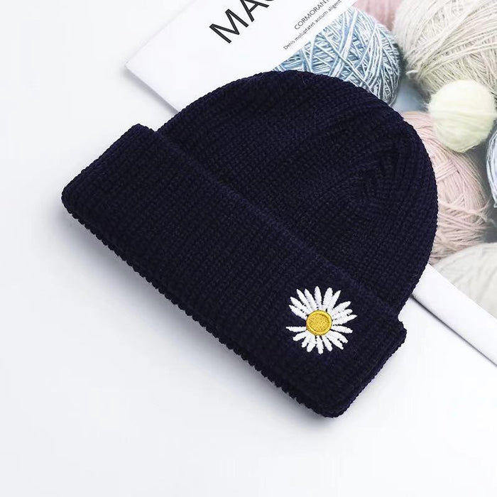 Wholesale Daisy Embroidery Solid Color Acrylic Knitted Wool Hat JDC-FH-YBQX004