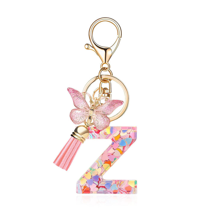 Wholesale Pink Letter Keychain Heart Sequin Butterfly Tassel Keychain Crystal Glue Pendan