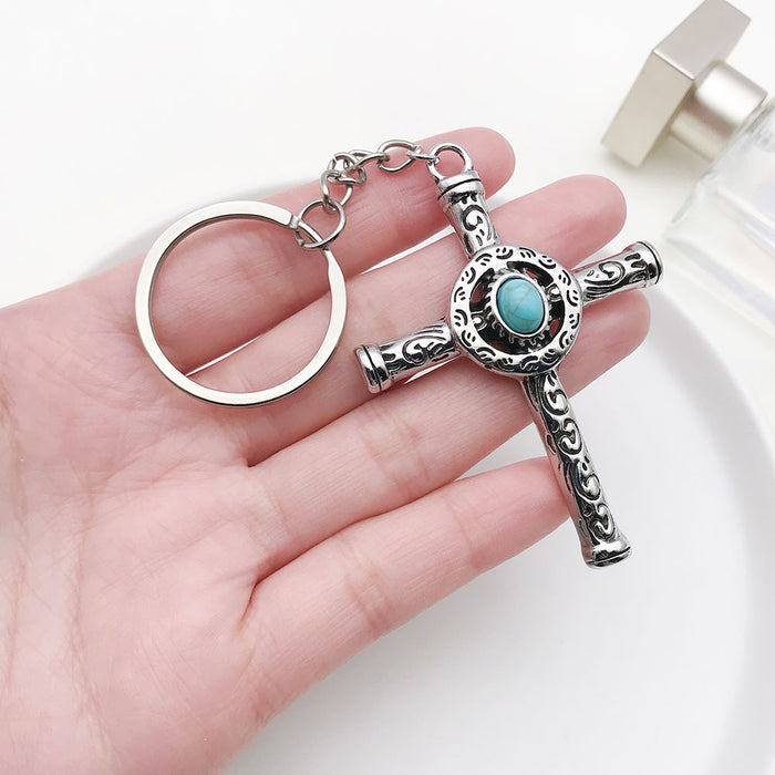 Wholesale Turquoise Cross Alloy Keychain JDC-KC-LuNeng012