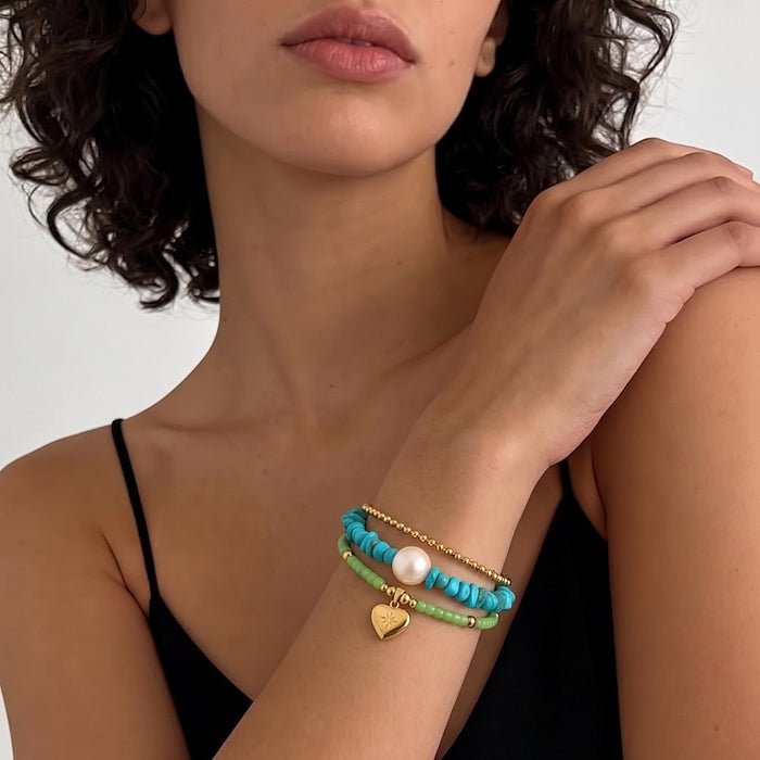 Wholesale Bohemian Imitation Turquoise Love Heart Women's Bracelet Jewelry