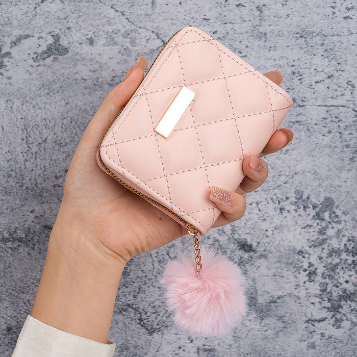 Wholesale Urban simple style coin purse card bag rhombus fur ball mini bag women' s bag