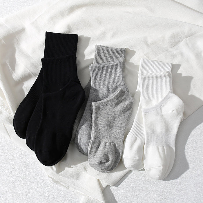 Wholesale Mid length solid color cotton socks versatile basketball sports shallow mouth design short socks