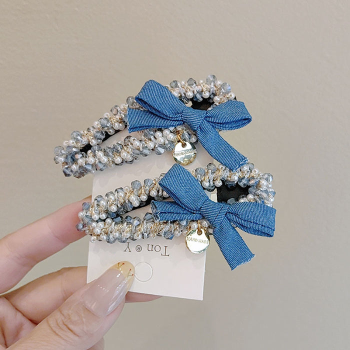Wholesale Bangs Clip Denim Bow Hair Clips for girl