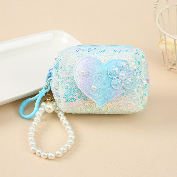 Wholesale Love Schoolbag Pearl Sequin Portable Coin Purse Plush Keychain JDC-KC-YiK004