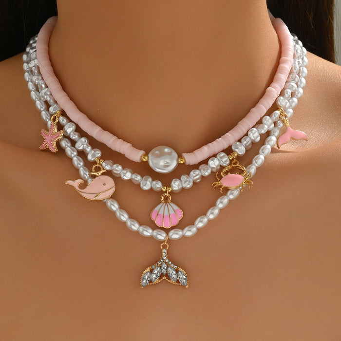 Wholesale Beach Style Imitation Pearl Irregular Design Shell Starfish Necklace