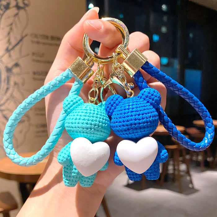 Wholesale Cartoon yarn, heart-shaped weaving pendant, car keychain accessories, keychain