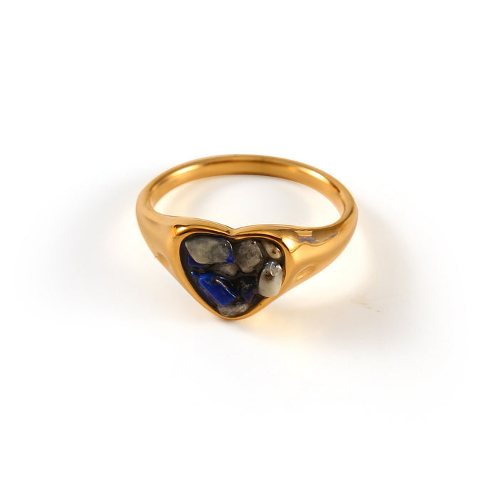 Wholesale Original design, personalized stainless steel ring with natural stone heart shape, high-end feeling, ring color preservation wholesale