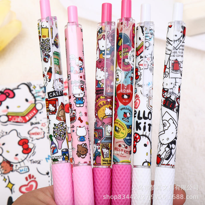 Wholesale 6pcs Cute Toast Cat Press Pen Quick-drying Cartoon Gel Pen