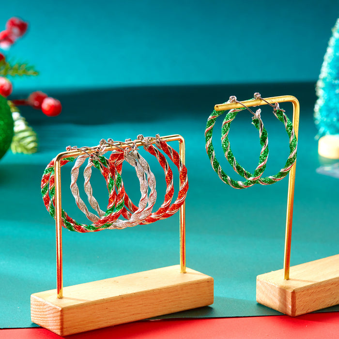 Wholesale Christmas fashion colorful red and green twisted earrings party accessories Christmas earrings