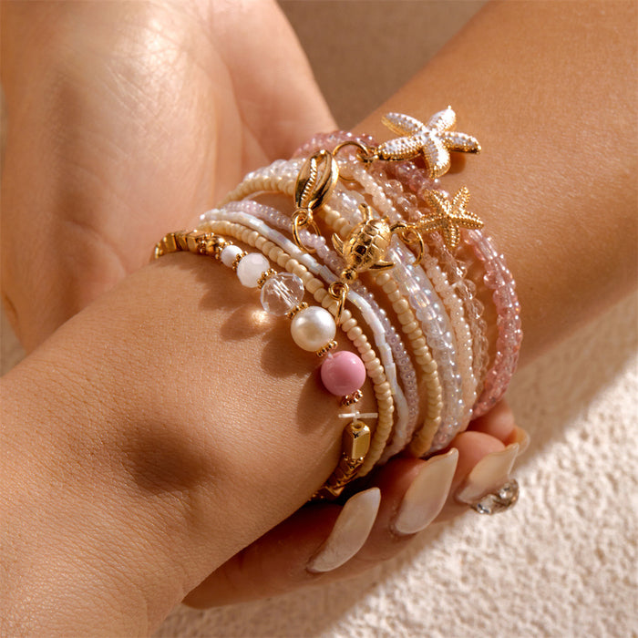 Wholesale Bohemian Glass Bead Bracelet Set For Women Starfish Shell Turtle Beach Vacation Jewelry Accessory Boutique Resale Gift