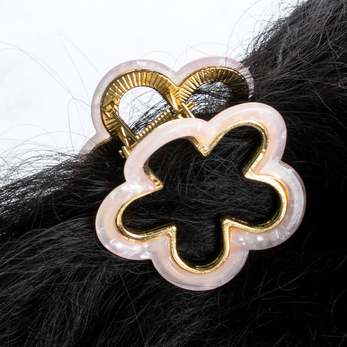 Wholesale Small flower shaped hair clip accessory with metal alloy grip