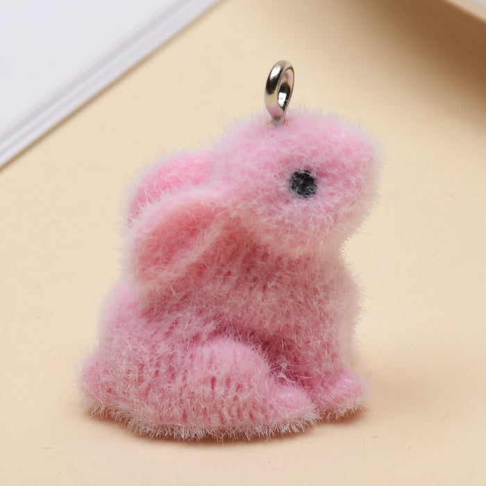 Wholesale Plush resin three-dimensional cute little white rabbit pendant DIY car keychain bag mobile phone chain pendant accessory