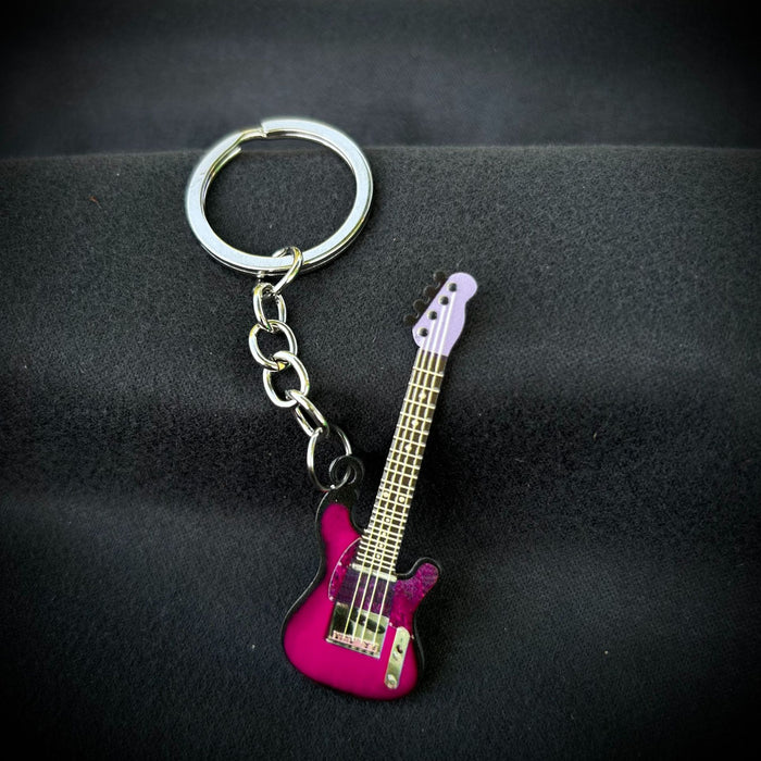 Wholesale Stainless Steel Color Printed Embossed Guitar Keychain JDC-KC-DianHe001