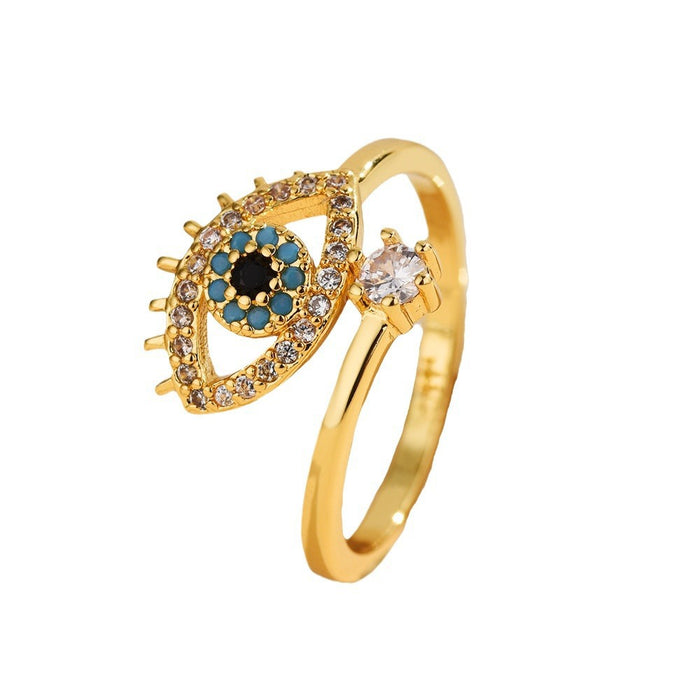 Wholesale Evil Eye Adjustable Ring Brass Gold Fashion Accessory