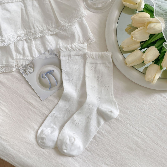 Wholesale Bow shaped mid tube socks, thin mesh, breathable, sweat absorbing, pile socks, long socks