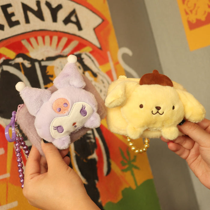 Wholesale Plush White Dog Coin Purse With Bead Chain Cute Bow Design Cartoon Small Bag For Students Key Card Holder Gift