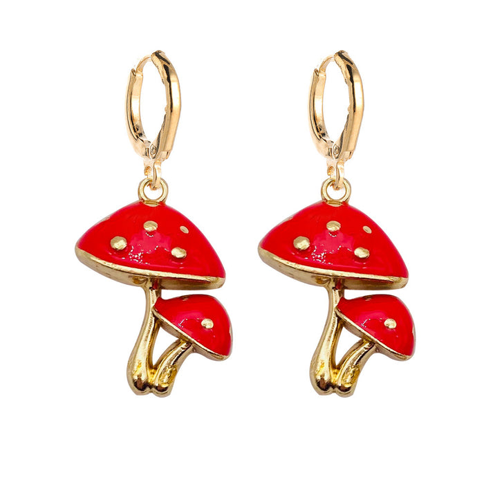 Wholesale Colorful Three-dimensional Mushroom Earrings Alloy Oil Drop JDC-ES-YaChen015