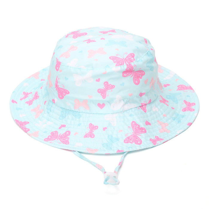 Wholesale Children' s Sun Protection Bucket Hat with Chin Strap Breathable Mesh Cartoon Design Everyday Wear