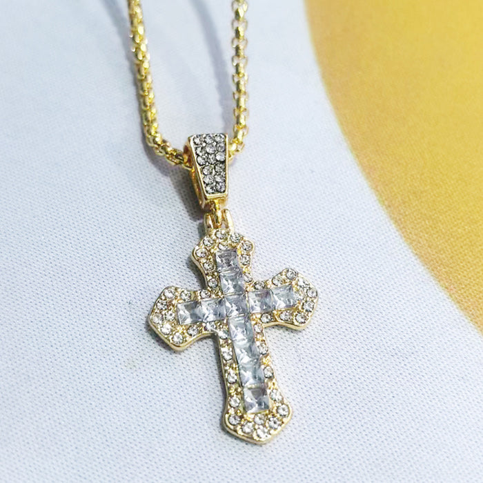 Wholesale Long necklace with Diamond-Accented Cross Pendant
