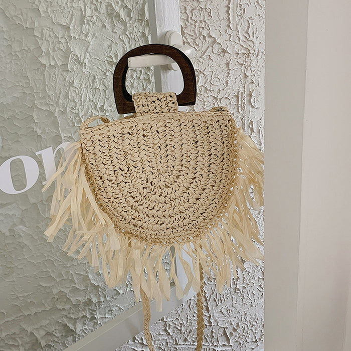 Wholesale country style half round tassel crossbody bag JDC-SD-FangPu005