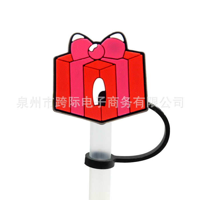Wholesale New Love Leopard Pattern Straw Cover Straw Cap Silicone Dustproof Stopper Cute Anime Party Straw Decoration Cross border Product