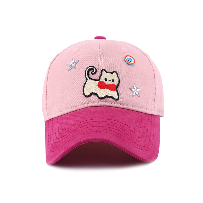 Wholesale Cute cat color blocked baseball cap, wide brimmed duckbill cap