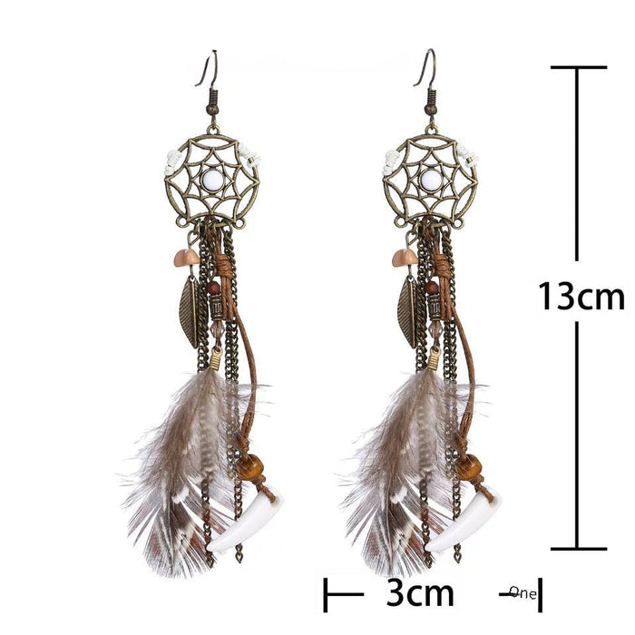 Wholesale  Vintage Feather Earrings Metal Leaf Dream Catcher Earrings