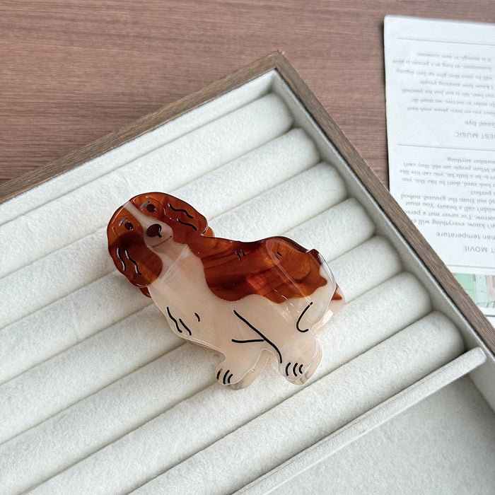 Wholesale Retro Dachshund Acetate Shark Hair Clip Wood Grain Texture Large Claw Clip