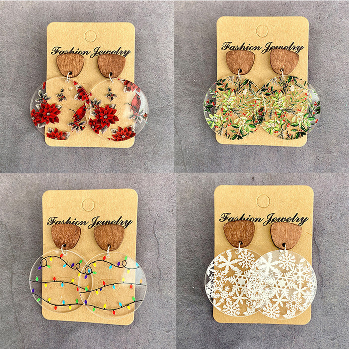 Wholesale Christmas earrings acrylic printing colorful lights snowflake holiday earrings fashion hollow earrings