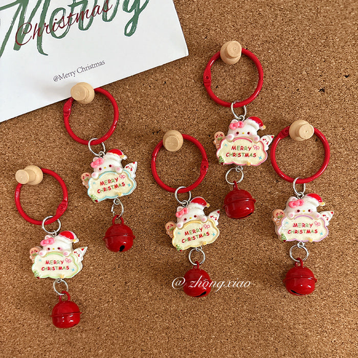 Wholesale Cartoon Cat Christmas Design Resin Keychain Bell Charm Cute Bag Charm Gift