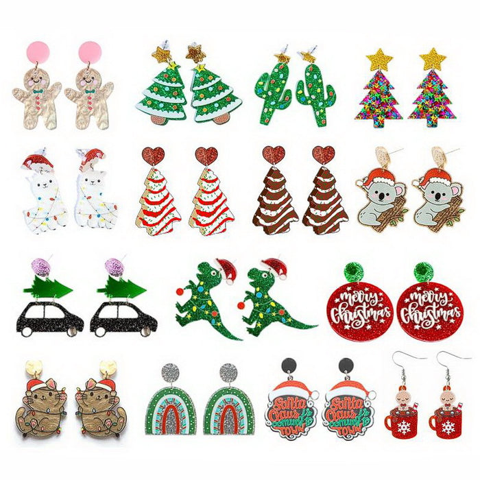 Wholesale Christmas Tree Rainbow Koala Dinosaur Cactus Gingerbread Man Acrylic Earrings JDC-ES-Qiany006