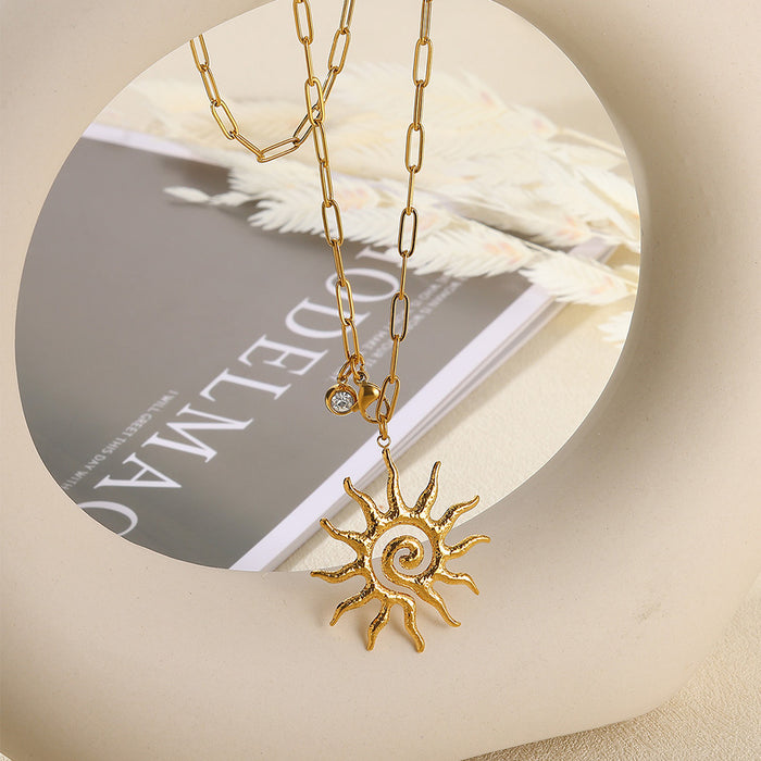 Wholesale titanium steel sun pendant necklace  birthday stone clavicle chain