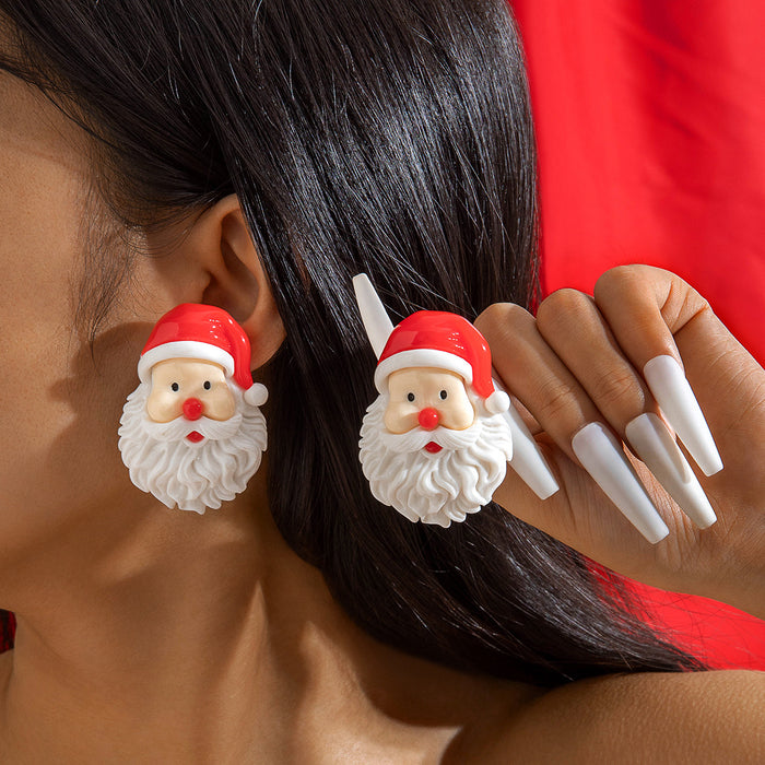 Wholesale Resin Christmas Earrings Santa Reindeer Snowman Cute Sweet Ear Studs Jewelry MOQ≥2
