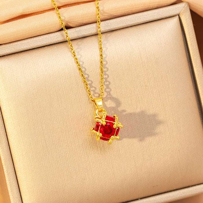 Wholesale Titanium steel necklace with red zircon