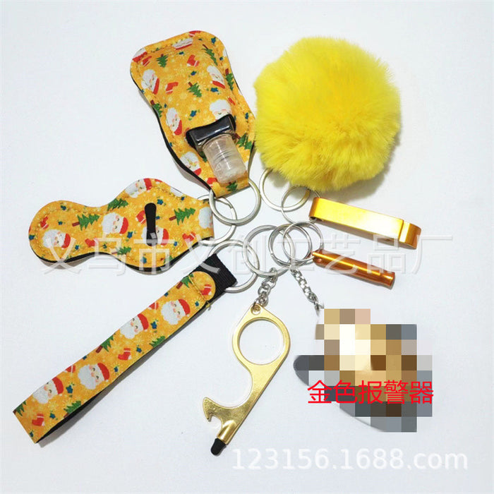 Wholesale Stylish Women S Christmas Pattern Self Defense Keychain 9 Piece Set With LED Alarm Metal Electroplated Party Gift And Decorative Accessory