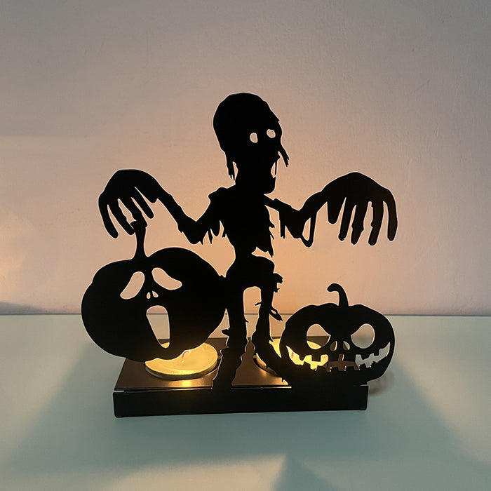 Wholesale Halloween Pumpkin Lantern Skeleton Candle Holder Iron Art Decoration JDC-OS-YFT003