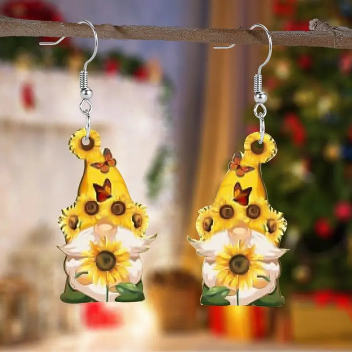 Wholesale Christmas Tree Elk Dwarf Santa Claus Pendant Wooden Earrings JDC-ES-WenT029