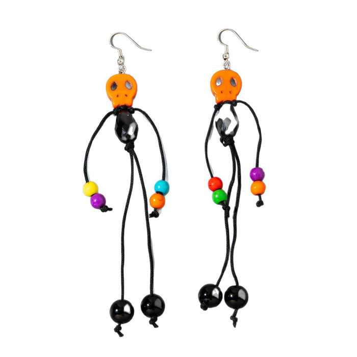 Wholesale Halloween Pumpkin Skull Polyester Tassel Drop Earrings Boutique Resale MOQ≥2
