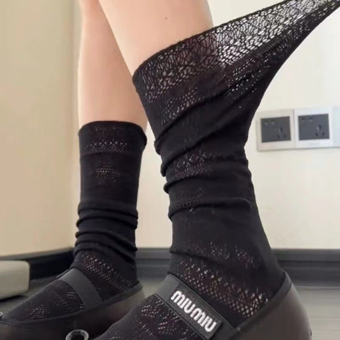 Wholesale Hollow out solid color calf socks, niche trend, retro sexy pile
