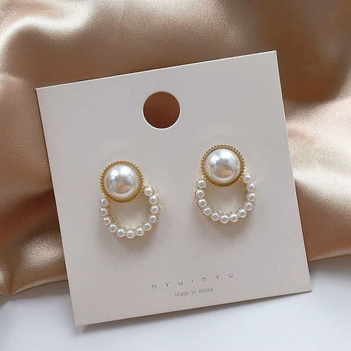 Wholesale Silver Needle Pearl Earrings, Elegant Circle Earrings, Retro Luxury, Exquisite and Versatile Earrings, Earrings and Accessories