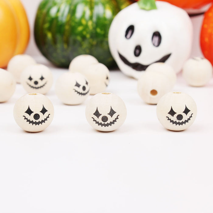 Wholesale 50PCS Halloween Colorful Witch Pumpkin Ghost Face Wooden Beads JDC-BDS-TianYue023