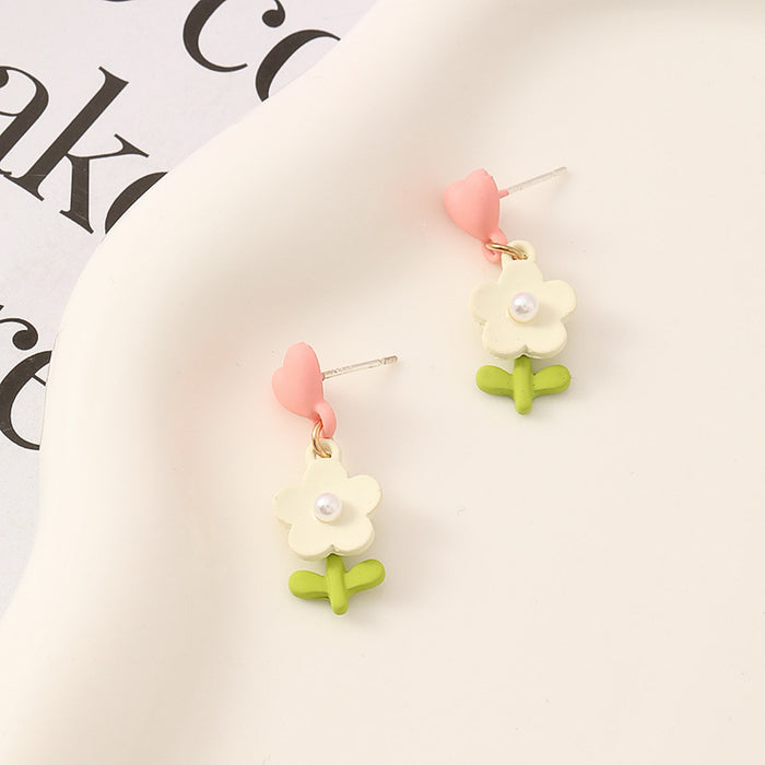 Wholesale Silver Needle New Flower Earrings Earstuds Earrings Wholesale Love Versatile Jewelry
