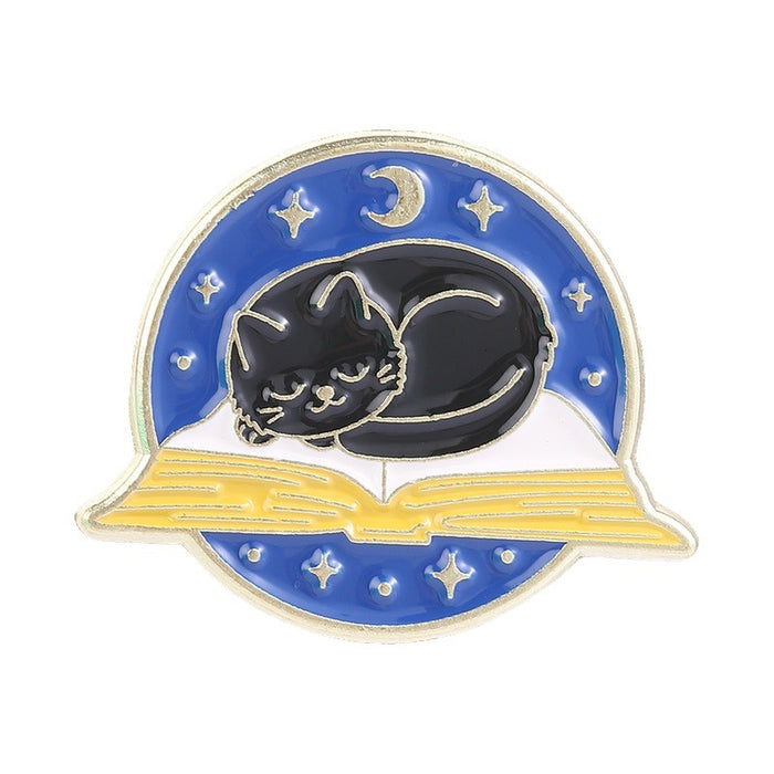 Wholesale Black Cat Reading Brooch Zinc Alloy Enamel Pin For Book Lovers Chic Fashion Accessory