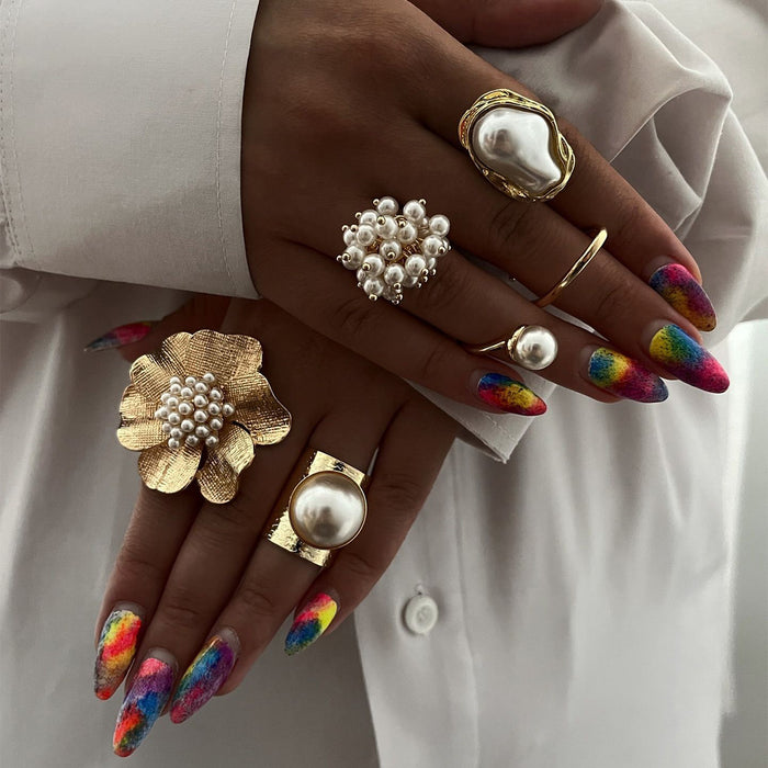 Wholesale Personalized irregular design pearl ring retro light luxury adjustable ring