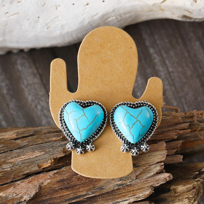 Wholesale Cactus Star Bull Head Heart Turquoise Earrings Necklace Set Simple Color Alloy Jewelry