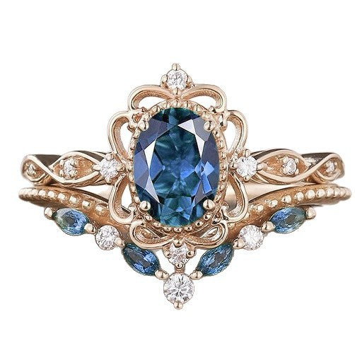 Wholesale Blue zircon ring with alloy setting